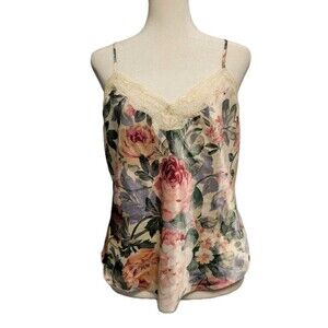 Vintage 90's Amelia's Womens Large Floral Lingerie Slip Tank Top Lace Neckline